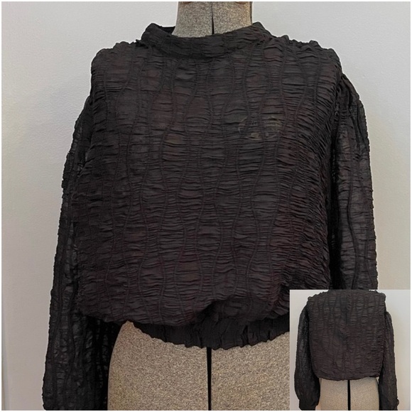 LaLavon Semi Shear Textured Ruched Elastic Waist  Feminine Blouse  Sz Medium - Picture 2 of 15